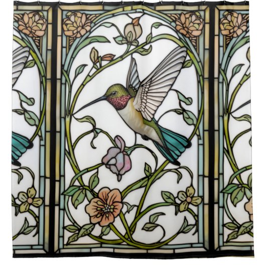 Elegant hummingbird artwork botanical boho chic シャワーカーテン (正面)