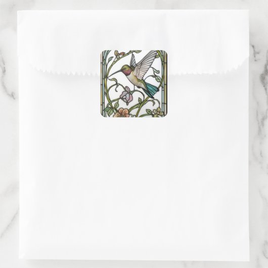 Elegant hummingbird artwork botanical boho chic スクエアシール (バッグ)