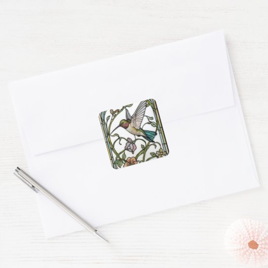 Elegant hummingbird artwork botanical boho chic スクエアシール (封筒)