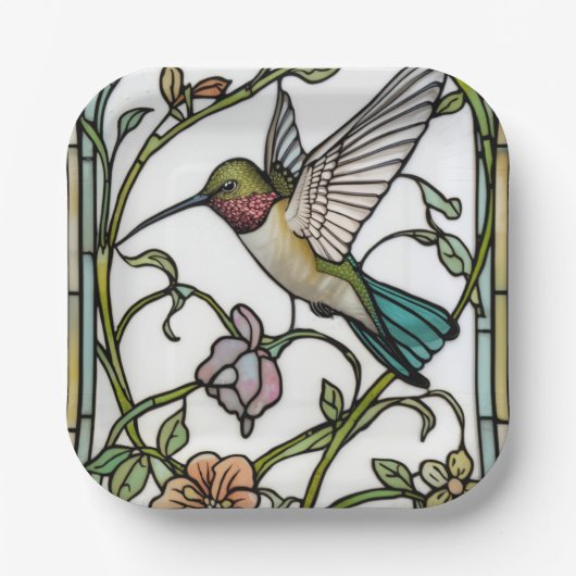 Elegant hummingbird artwork botanical boho chic ペーパープレート (正面)