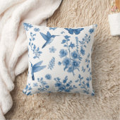 Elegant Hummingbird Butterfly Floral Blue Toile  クッション (ブランケット)
