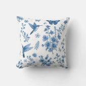 Elegant Hummingbird Butterfly Floral Blue Toile  クッション (正面)