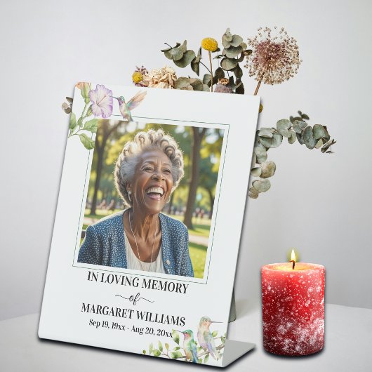 Elegant Hummingbirds Floral Photo Funeral 台座サイン