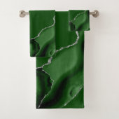 Elegant Hunter Green Agate Geode Silver Glitter バスタオルセット (インサイチュ)