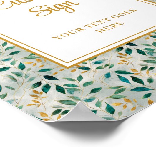 Elegant Hunter Green Gold Greenery Wedding Custom  ポスター (角)