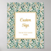 Elegant Hunter Green Gold Greenery Wedding Custom ポスター (正面)