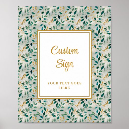 Elegant Hunter Green Gold Greenery Wedding Custom ポスター (正面)