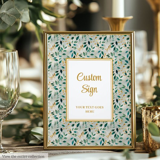 Elegant Hunter Green Gold Greenery Wedding Custom ポスター