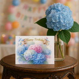 Elegant Hydrangea Blooms Happy Birthday Postcard ポストカード