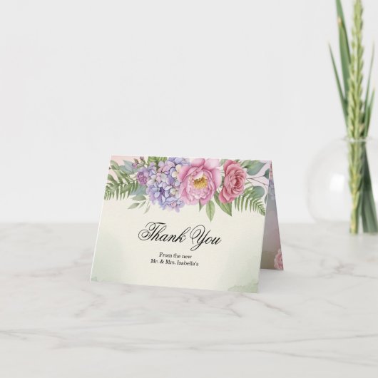 Elegant Hydrangea Peony ウェディングサンクスカード 折りたたみ式  サンキューカード (正面)