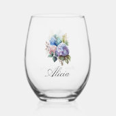 Elegant Hydrangea Personalize Stemless ステムなしワイングラス (正面)