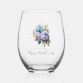 Elegant Hydrangea Personalize Stemless ステムなしワイングラス (裏面)