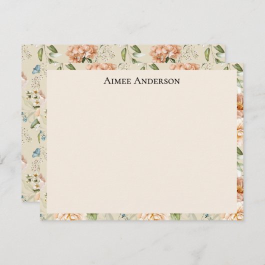 Elegant Hydrangeas Peonies Floral Pattern Frame ノートカード (正面/裏面)