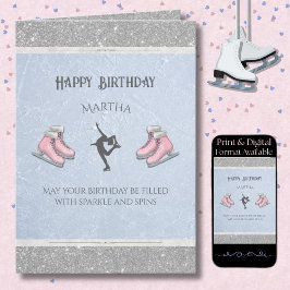 Elegant Ice Skating Glitter Figure Skate Birthday  カード