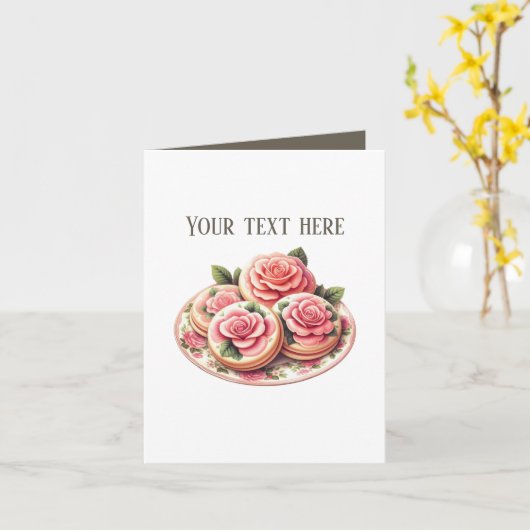 Elegant iced rose cookie bakery customizable カード (黄色い花)
