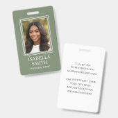 Elegant ID Badge Custom Photo Small Business Green バッジ (正面＆裏面)