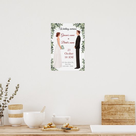 Elegant Illustrated Wedding Invitation  ポスター (キッチン)