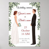 Elegant Illustrated Wedding Invitation  ポスター (正面)