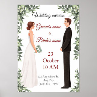 Elegant Illustrated Wedding Invitation  ポスター