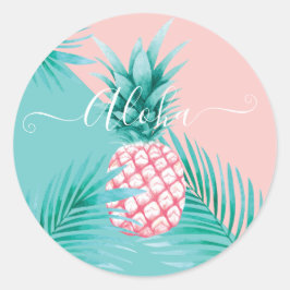 elegant illustration of aloha pineapple baby showe ラウンドシール