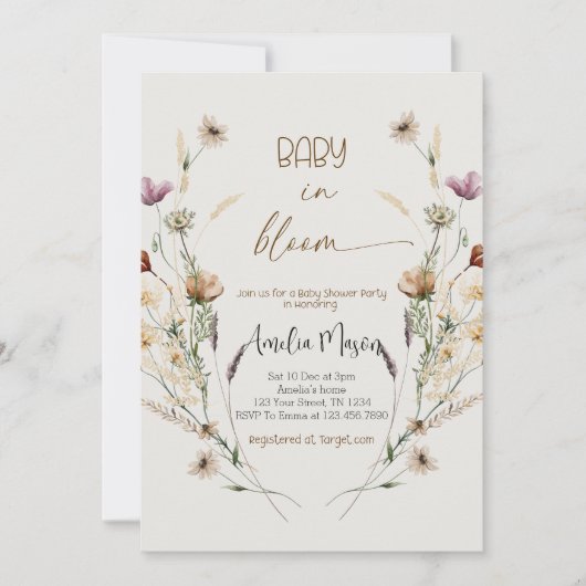 Elegant "In Bloom" Baby Shower Party 招待状 (正面)