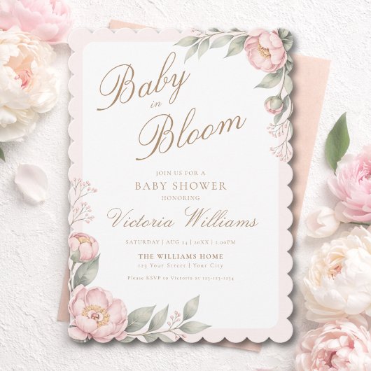 Elegant In Bloom Girl Baby Shower 招待状