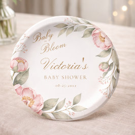 Elegant In Bloom Pink Girl Baby Shower Party ペーパープレート
