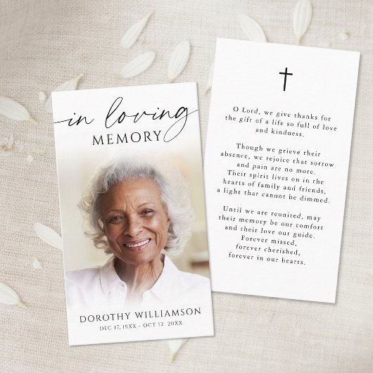 Elegant In Loving Memory Photo Cross Prayer Card 名刺
