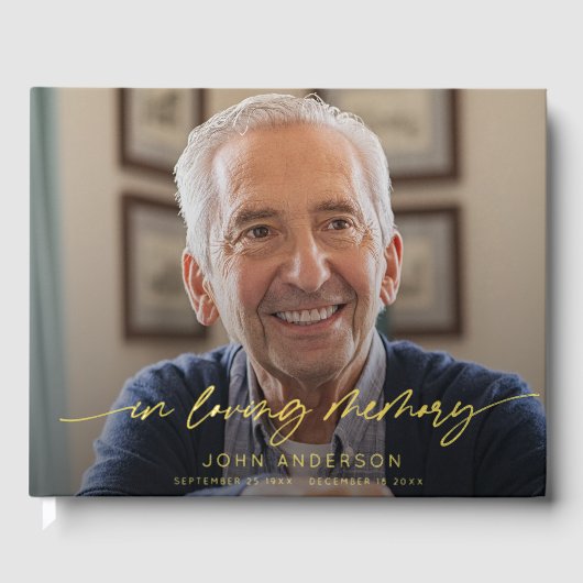 Elegant In Loving Memory Script Photo Funeral  ゲストブック (正面)