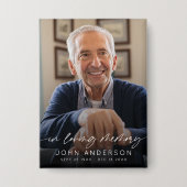 Elegant In Loving Memory Script Photo Funeral  缶バッジ (正面)