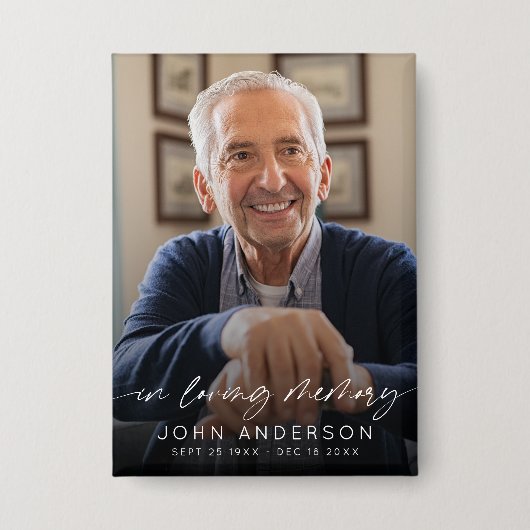 Elegant In Loving Memory Script Photo Funeral 缶バッジ (正面)