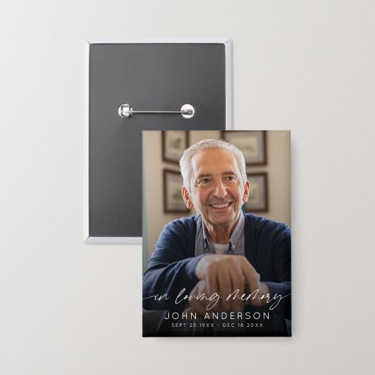 Elegant In Loving Memory Script Photo Funeral  缶バッジ (正面/裏面)