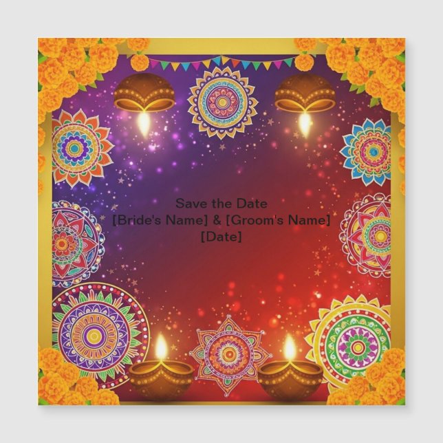 Elegant Indian Rangoli Save the Date Magnet (正面)