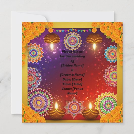Elegant Indian Rangoli Wedding Invitation (正面)