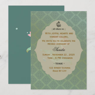 Elegant Indian Wedding Mehndi Ceremony Invitation 招待状