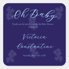 Elegant Indigo Blue Oh Baby Script Floral  スクエアシール