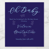 Elegant Indigo Blue Oh Baby Script Floral  ワインラベル (シングルラベル)