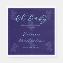 Elegant Indigo Blue Oh Baby Script Floral Napkin