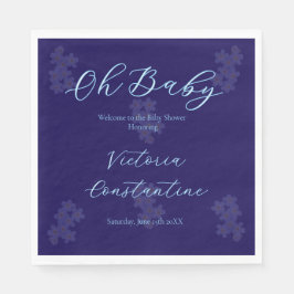 Elegant Indigo Blue Oh Baby Script Floral Napkin スタンダードランチョンナプキン