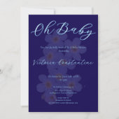 Elegant Indigo Blue Oh Baby Script Floral Photo 招待状 (正面)