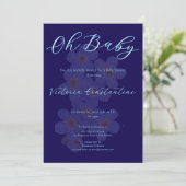 Elegant Indigo Blue Oh Baby Script Floral Photo 招待状 (スタンド正面)