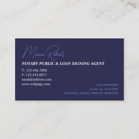 Elegant indigo dark ink blue mobile notary 名刺 (裏面)