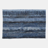 Elegant Indigo Lace Stripe Denim Pattern キッチンタオル (横)