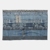 Elegant Indigo Lace Stripe Denim Pattern (2) キッチンタオル (横)