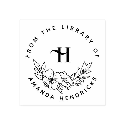Elegant Initial Flowery Custom Library Book ラバースタンプ (インプリント)