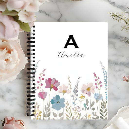 Elegant Initial Stylish Floral Notebook ノートブック