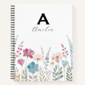 Elegant Initial Stylish Floral Notebook ノートブック (正面)