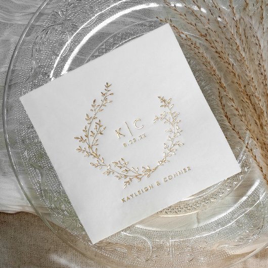 Elegant Initials Botanical Gold Classy Wedding 箔ナプキン