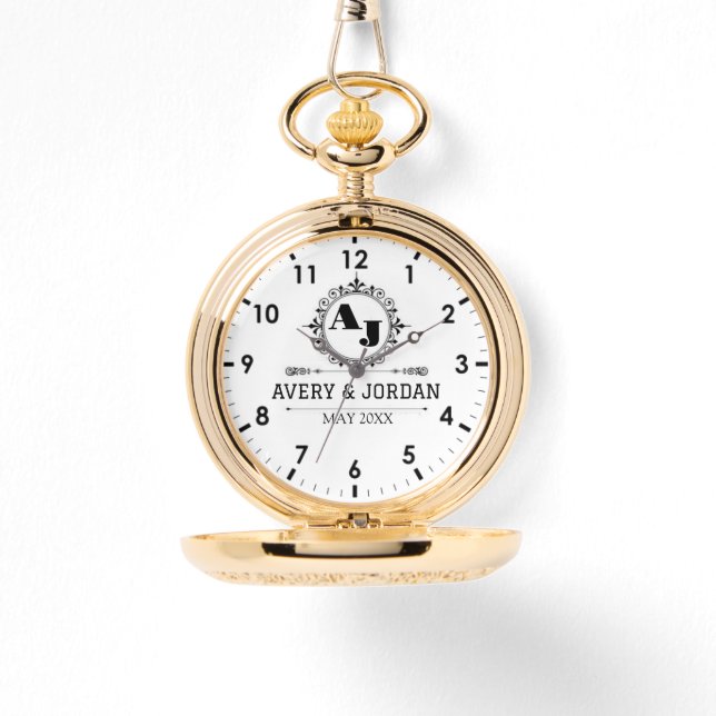  Elegant Initials White black Luxury  Monogram 腕時計 (正面)