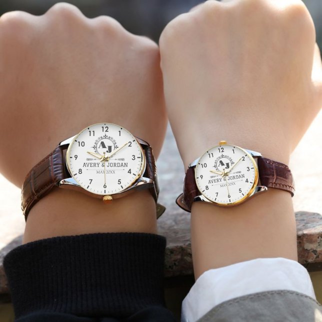  Elegant Initials White black Luxury  Monogram 腕時計 (クリエイターアップロード済み)